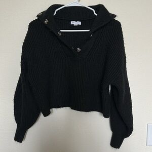 Topshop Collared Black Sweater with Silver Button